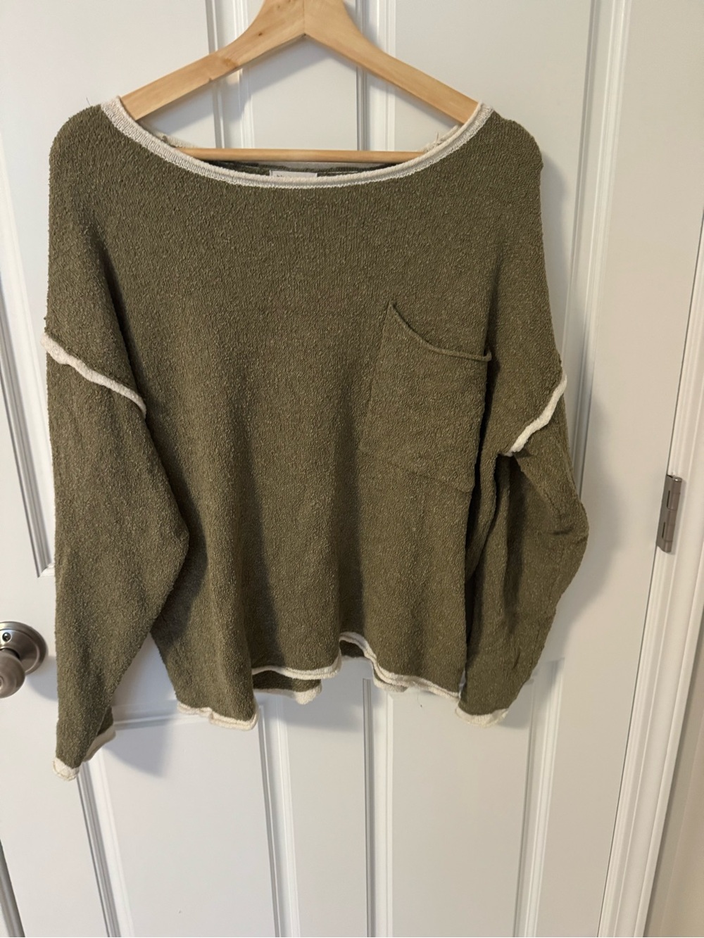 Blu Pepper Olive Green Crewneck Sweater with Cream Trim